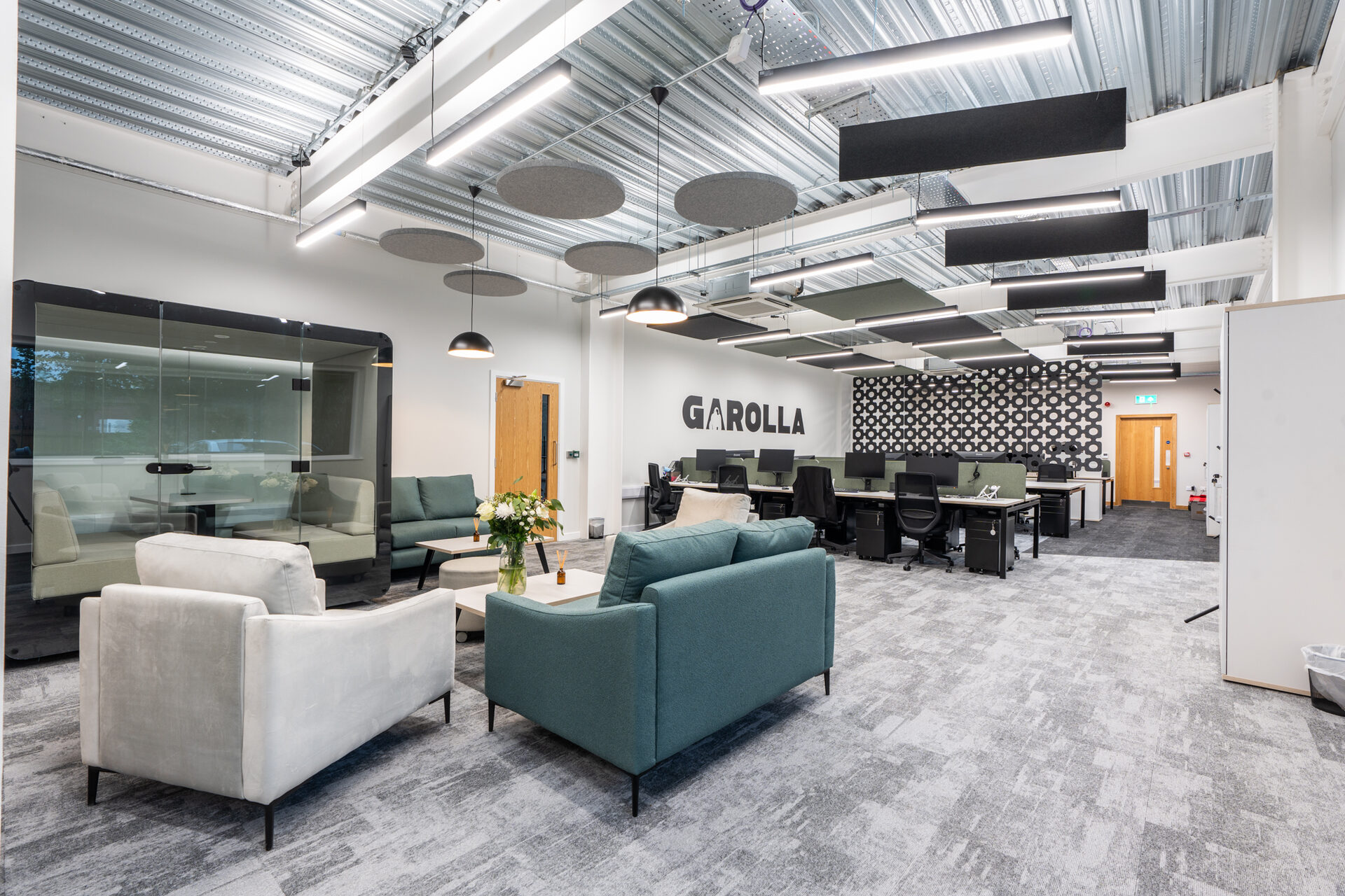 Open-plan office floor at Garolla, built out on the mezzanine level